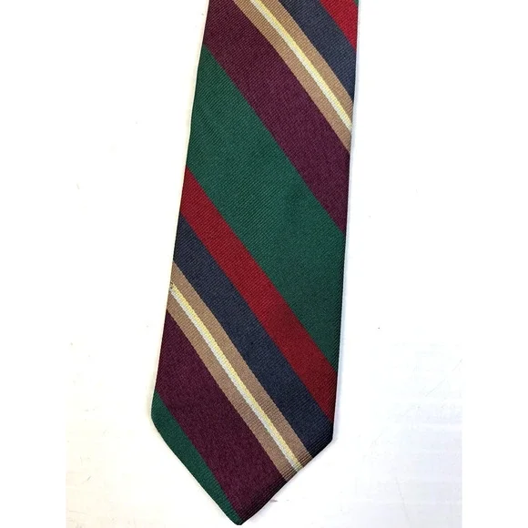 Striped Tie Barnett Bros Classic Burgundy Green Navy 3" W Business Preppy USA - Picture 3 of 9